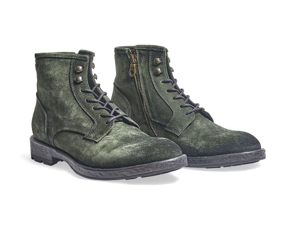 Green suede Derby Ankle Boots with zip closure