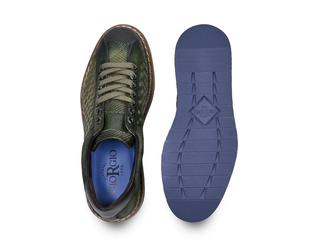 Green printed calfskin Sneakers with inserts