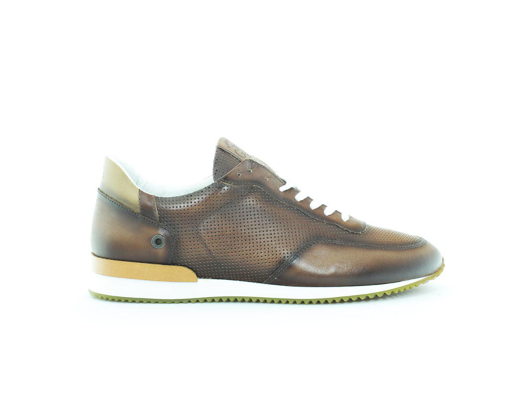 Brown perforated calfskin Sneakers with details