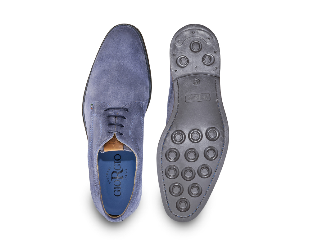 Light blue suede calfskin Derby lace-up shoes