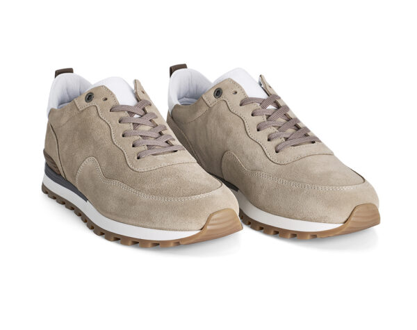 Beige suede Sneakers with white smooth calfskin inserts