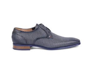 Blue printed calfskin Derby lace-up shoes