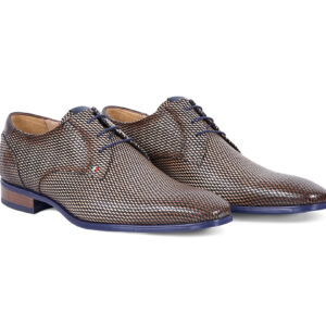 Brown printed calf leather Derby lace-up shoes