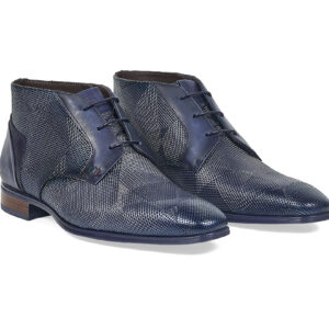 Blue printed calfskin Derby lace-up Ankle Boots with inserts