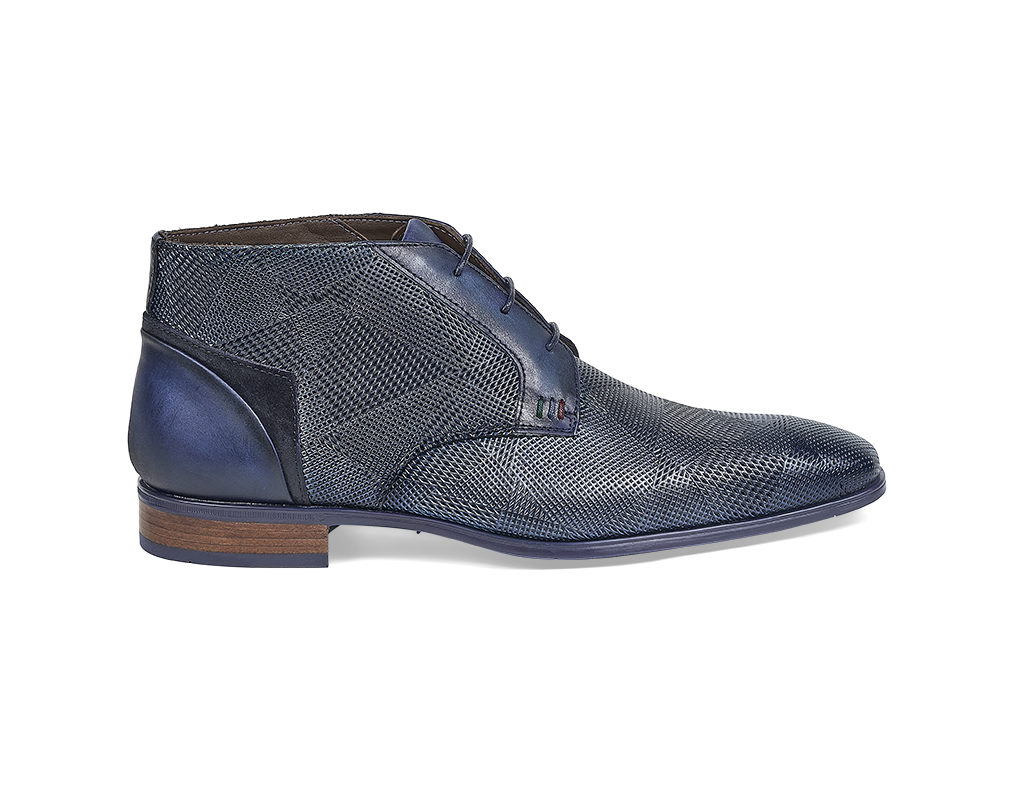 Blue printed calfskin Derby lace-up Ankle Boots with inserts