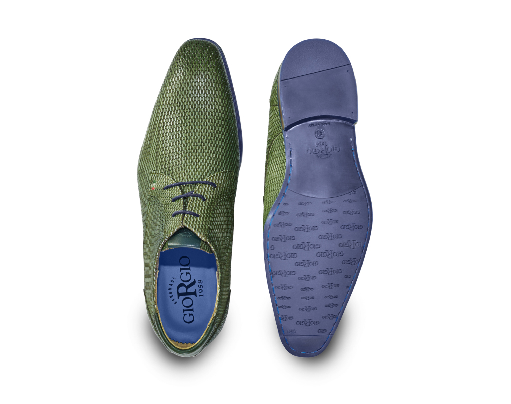 Green printed calfskin Derby lace-up shoes
