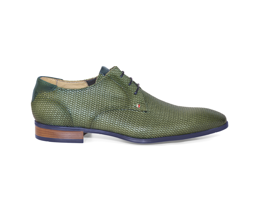 Green printed calfskin Derby lace-up shoes