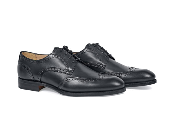 Black calfskin Derby lace-up shoes with brogues